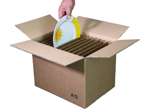 Simba Paper Design Scatole Cartone Trasloco Piatti + Bicchieri : 3 Scatole x 8 Piatti cm. 29x29 + 3 scatole x 24 Bicchieri cm, 9x9x h 14 + 1 Nastro Adesivo cm 5 x 60 Metri