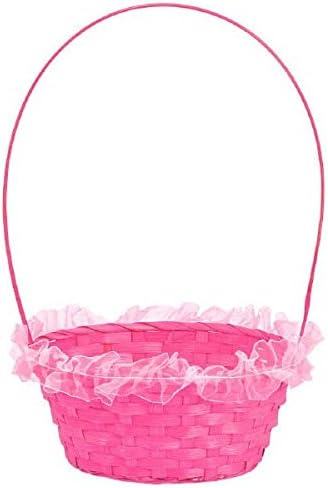 Amscam Ruffled Straw Basket, 16" x 6 1/2", Pink