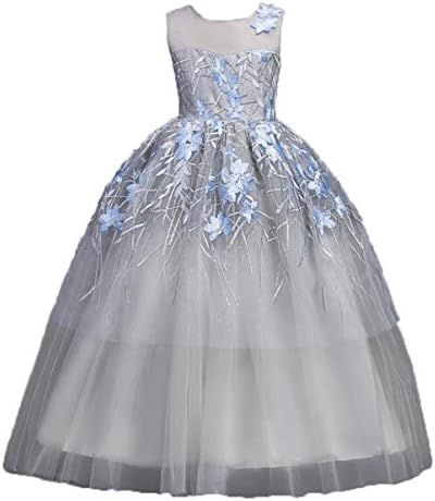 SZHS Little Big Girl Flower Maxi Tutu Wedding Dress Party Girl Dresses Formal Bridesmaid Gowns(Blue,11-12Y)