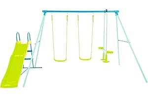 TP Toys Metal Double Swing, Glide Ride & 6ft Slide Set – Outdoor Garden Play Set with Height Adjustable Swings, Sturdy Frame & Comfy Seats for Up to 4 Kids, Aged 3+ Kids Outdoor Playground