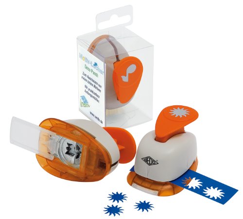 Wedo 168117 Motivlocher klein Stern (mit praktischem Auffangbehälter, Ausstanzung 1,5 x 1,5 cm) grau / orange - 2