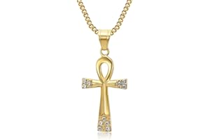 BOBIJOO Jewelry - Pendentif Croix de Vie Ankh Collier Femme 40x25mm Acier Inoxydable Or Doré Plaqué Diamants Chaîne