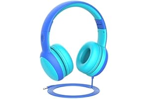 gorsun Kinderkopfhörer mit Kabel, Faltbare Kopfhörer für Kinder mit Dekorationsohren, verstellbare Leicht-Kopfhörer für Jungen und Mädchen-Blau
