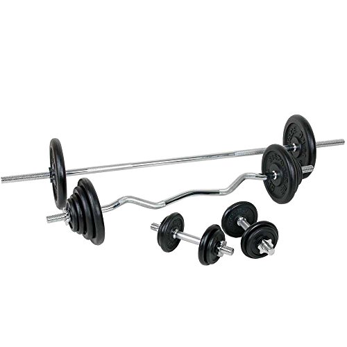 ScSPORTS Kombiset 104 kg Komplett-Set Langhantel Curlstange Kurzhantel Guss Scheiben - 6