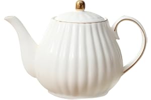Cabilock Tetera Cerámica Con Dispensador De Leche Y Cafetera Blanca Juego De Café Y Té Para Hogar Con Detalles En Oro Elegante Capacidad 8.85X6.10X4.72 Pulgadas