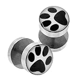 Tamaño 10 mm Lavida - Juego de 2 piercings dilatadores falsos (con rosca), diseño de huellas de pata, color blanco y negro