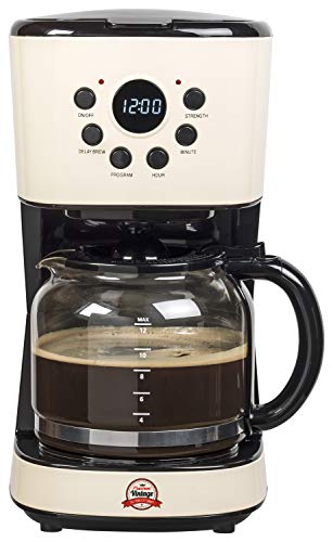 Bestron Cafetière vintage, Programmable, 12 Tasses, 900 W, Crème/Noire