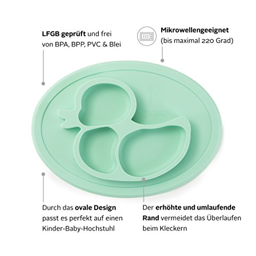Kindergeschirr Esslern-Set Baby Geschirrset Kinderteller Babyteller Rutschfeste Tischunterlage aus Silikon Esslernbesteck Baby Led Weaning YAMBINO ® Lucky Placemat - 2