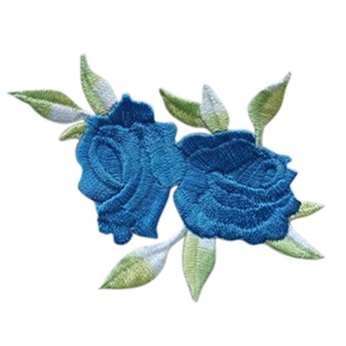 2 Stück Rose Blume Stickerei Spitze Aufnäher Aufbügler Applikation Iron on Patches Für T-Shirt Jeans Hut Dekor, Rot und Blau - 2