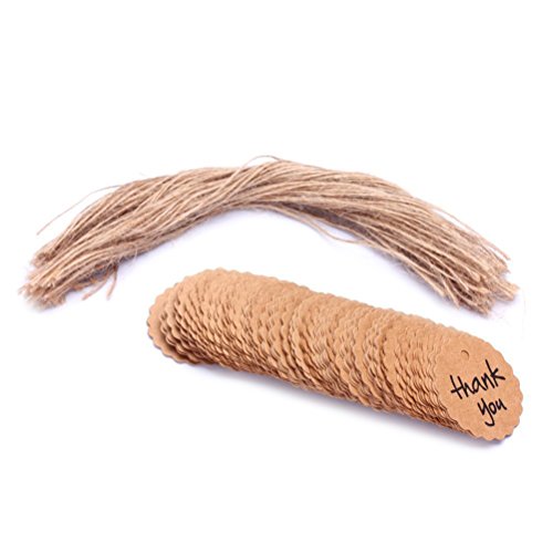 PIXNOR Hochzeit braun Kraft Papier Tag 100pcs Danke Hochzeit Partei zugunsten überbacken Runde Kraft-Papier-Tag mit String (braun) - 2