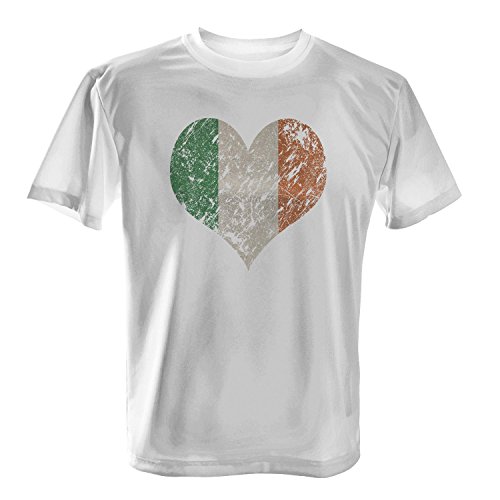 Fashionalarm Herren T-Shirt – I Love Ireland | Fun Shirt Trikot mit Vintage Flagge Print für Fußball & Irland UK Fans | St. Patrick’s Day | EM & WM, Farbe:weiß;Größe:5XL
