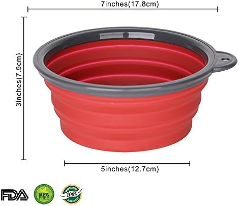 Collapsible Dog Bowl, Food Grade Silicone BPA Free FDA Approved, Foldable Expandable Cup Dish for Pet Cat Food Water Feeding Portable Travel Bowl Free Carabiner?red 1000ml)