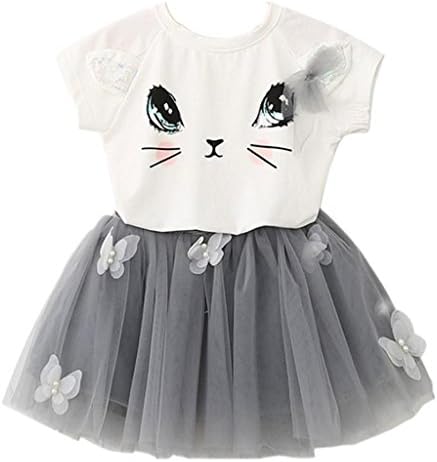 Baby Dresses, SHOBDW Kids Girls Cat Pattern Shirt Top Butterfly Tutu Skirt Set Clothing