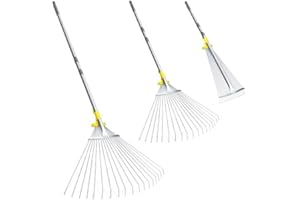 JARDINEER Rastrillo telescópico para jardín, con 18 dientes, rastrillo metálico ajustable, adecuado para hojas, patio, arbustos y parterres