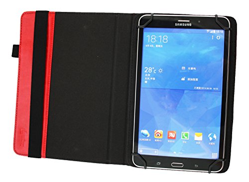 Emartbuy Odys Thor 10 Plus 3G 10.1 Zoll PC Universal ( 9 – 10 Zoll ) Rot Premium PU Leder 360 Grad Rotierende Stand Folio Geldbörse Tasche Hülle Stand Folio Wallet Case Cover + Schwarz Eingabestift - 4