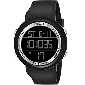 Evotech Multi Function Time Day and Date Alarm Kids Sports Digital Watch for Boys & Girls (Black Silver Dial)