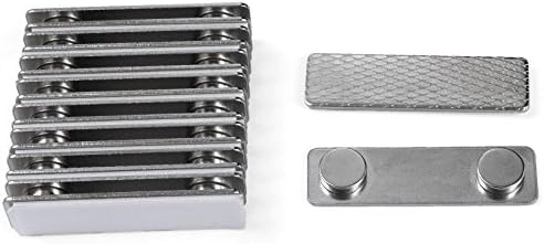 10 Steel Name Badge Magnets - Magnetic Name Tag Holders with 2 Neodymium Magnets