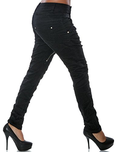 Damen Boyfriend Jeans Hose Reißverschluss Knopfleiste (weitere Farben) No 14145, Farbe:Schwarz;Größe:34 / XS -