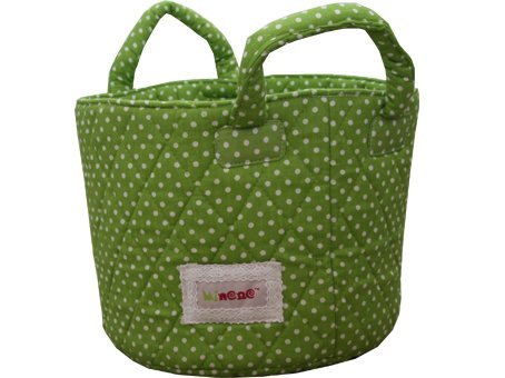 Minene Small Green with White Dots Fabric Storage Basket Organiser with Handles 18x22cm