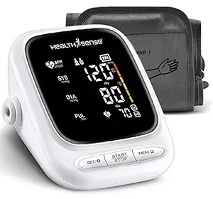 HealthSense Heart-Mate BP144 Upper Arm Automatic Digital Talking Blood Pressure Monitor, Heart Rate Machine & Pulse Checking meter for Accurate Home Monitoring with 1 Year Warranty, Batteries Included (White)