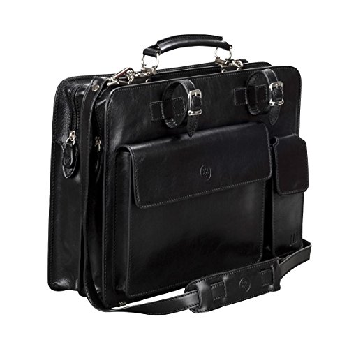 Maxwell Scott® PERSONALISED Luxury Black Leather Top Zip Briefcase for Men (Alanzo)