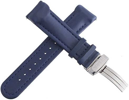 IceLink Men's Blue Genuine Leather &amp; Polyurethane Watch Band Strap with Stainless Steel Deployment Buckle 22mm
