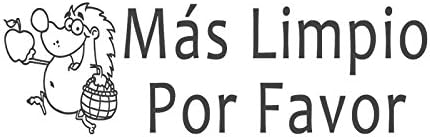 Más limpio, por favor with hedgehog image, pre-inked En Español &amp; Spanish teacher stamp (#661603-J), Style J, Blue ink, Small size (38 x 10mm)