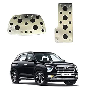 Oshotto 2 Pcs Non-Slip Automatic Transmission CS-04 Car Pedals Kit Pad Covers Set Compatible with Hyundai Creta (Black, Chrome)