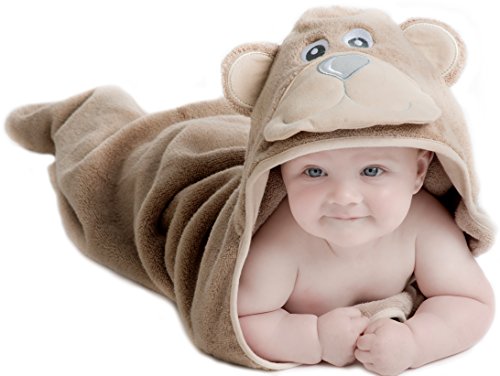 Little Tinkers World Baby-Badetuch / Kapuzenhandtuch im Bär -Design – 100% Flauschige Baumwolle – Perfekt als Geschenk für Neugeborene, Säuglinge, Kleinkinder, Mädchen & Jungen, 75x75 cm