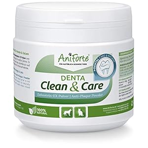AniForte Denta Clean and Care Powder para Perros y Gatos 300g – Producto Natural para el Cuidado de los Dientes. Dientes Blancos, Aliento Fresco, Prevención de Placa, cuidado dental, polvo de dientes
