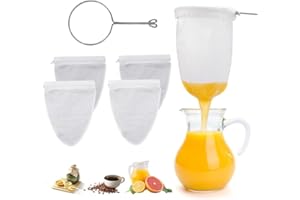 DGN 4 Pièces Sac à Lait de Noix, avec 1 anneau enacier et fermeture éclair, Filtre Lait Vegetal Réutilisable, Tissu Filtrant Alimentaire en Ccoton pour Cuisine Fromage, Baies, Jus de Fruits, Yaourt, Café