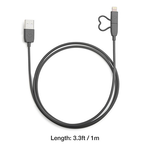 [Apple MFI Zertifiziert] GGMM 2in1 USB Lightning & Micro USB Kabel Verbindungskabel von Micro USB und Lightning Anschluss auf USB, 1M Apple Lightning Ladekabel für iPhone, iPad & iPod Rot, Android Geräte, Power Bank usw. (Grau) - 2