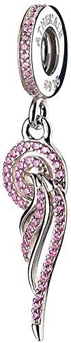 ATHENAIE 925 Silver Plated Platinum with Pave Pink CZ Phoenix's tail Pendant Drops Charms Beads Fit All European Bracelets Necklace