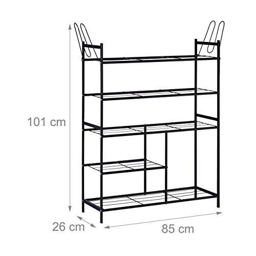 Relaxdays Schuhregal SANDRA mit 5 Ebenen, Schuhablage aus Metall, mit Stiefelfach, für 16 Paar Schuhe, HBT: ca. 101 x 85 x 26 cm, mit Griffen, schwarz - 3