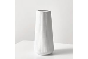 JUZAI Vase Blanc en Ceramique, Grand Vase à Fleurs Moderne Decoratif de Table - 25 cm, Blanche