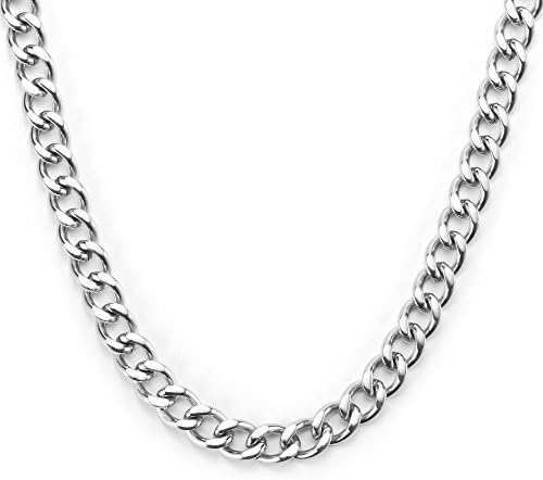 Jewow Jewellery 7mm Wide Mens Stainless Steel Curb Link Chain Necklace (Length 45-100cm)