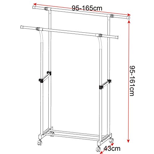 WOLTU SR0001 Kleiderständer Garderobenständer , 165x43x161cm , Teleskop Wäscheständer auf Rollen , mit 2 Stangen , ausziehbar , Creme Weiss - 8