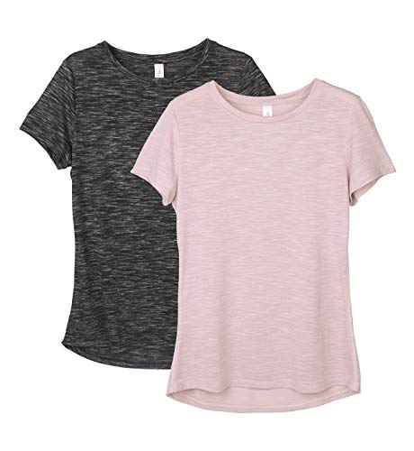 icyzone T-Shirt de Sport Femme Manches Courtes Exercice Yoga Décontracté Shirt, Paquet de 2