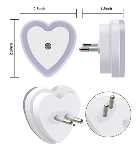 Nachtlicht, FIDEA night Licht 0.5W Plug in LED Nachtlicht Lampe mit Sensor, mit automatischer Dämmerung bis Dämmerung Lichtsensor, weiß, 4er Pack (Herz) - 2