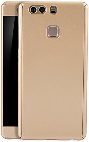 Integral Case for Huawei P9 Plus Slim Shockproof Anti Slip &amp; Anti Fingerprint Cover Front &amp; Back + Tempered Glass Screen Protector New Design 360 Degree Full Protection Shield for Huawei P9 Plus Golden