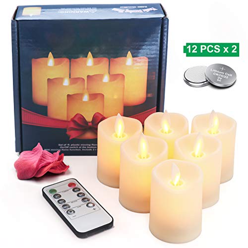 OMGAI 6pcs LED Swing Candele con Telecomando Timer, Dimmable Candela Elettrica a Batteria Senza Fiamma con Funzione Tremolante per la Decorazione Domestica