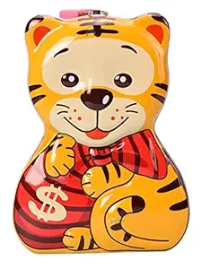FunBlast Piggy Bank for Kids - Tiger Coin Box for Kids Cartoon Toy Money Bank for Kids, Piggy Bank with Lock, Piggy Saving Box for Girls, Boys - 1 Unit (Random Color)