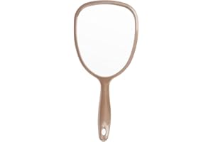 PARSA Beauty Espejo de mano en color champán con mango ergonómico para maquillaje, corte de pelo, afeitado, cuidado facial