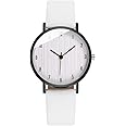 POPETPOP Wrist Watch Leather Strap Watch Stainless Steel Leather Watch Easy to Read Quartz Watch Large Face Number Watch White, White, 0.8X4X23.8CM, Elegant