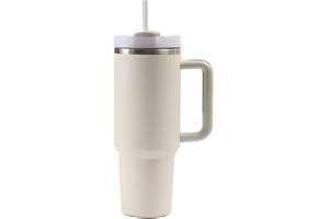 Moollyfox 40oz (1180 ML) Mug Isotherme Gobelet de Voyage 304 Acier Inoxydable Thermos Café Tasse avec Poignée & Paille sans BPA Double Isolée Chaud et Froid Beige