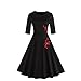 Produktbild iHAIPI - Audrey Hepburn 1/2 Sleeve 1950er Vintage Rockabilly Kleid Jahre Rockabilly Kleid Sommerkleid damen Knielang Blumenprint Partykleider Cocktailkleider (06. EU 46 (3XL), Schwarz)
