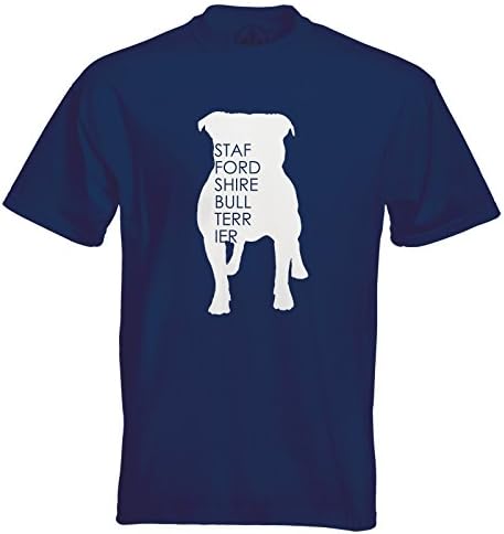 Duck Ink Men's Staffordshire Bull Terrier Dog T-shirt Navy Blue Large