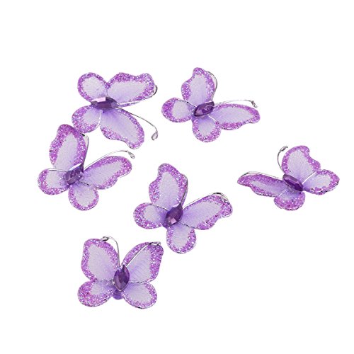 LUOEM 50 Stück Glitter Schmetterlinge Künstliche Schmetterlinge Schmuck für Hochzeiten Schiere Maschendraht mit Edelstein - 4