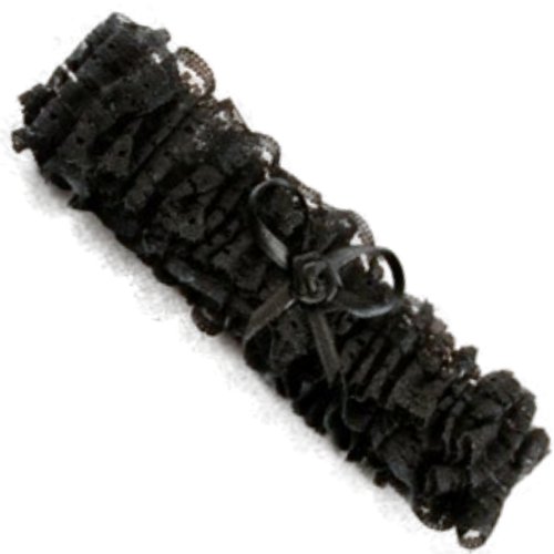 Pritties Accessories - Jarretière Dentelle Noir Noeud Ruban Élastique - Accessoire Mariage