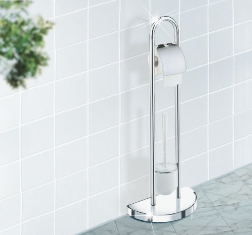 WENKO 16608100 WC-Garnitur Raumwunder – platzsparend, halber Standfuß, Stahl, 33 x 84 x 18 cm, Chrom - 2